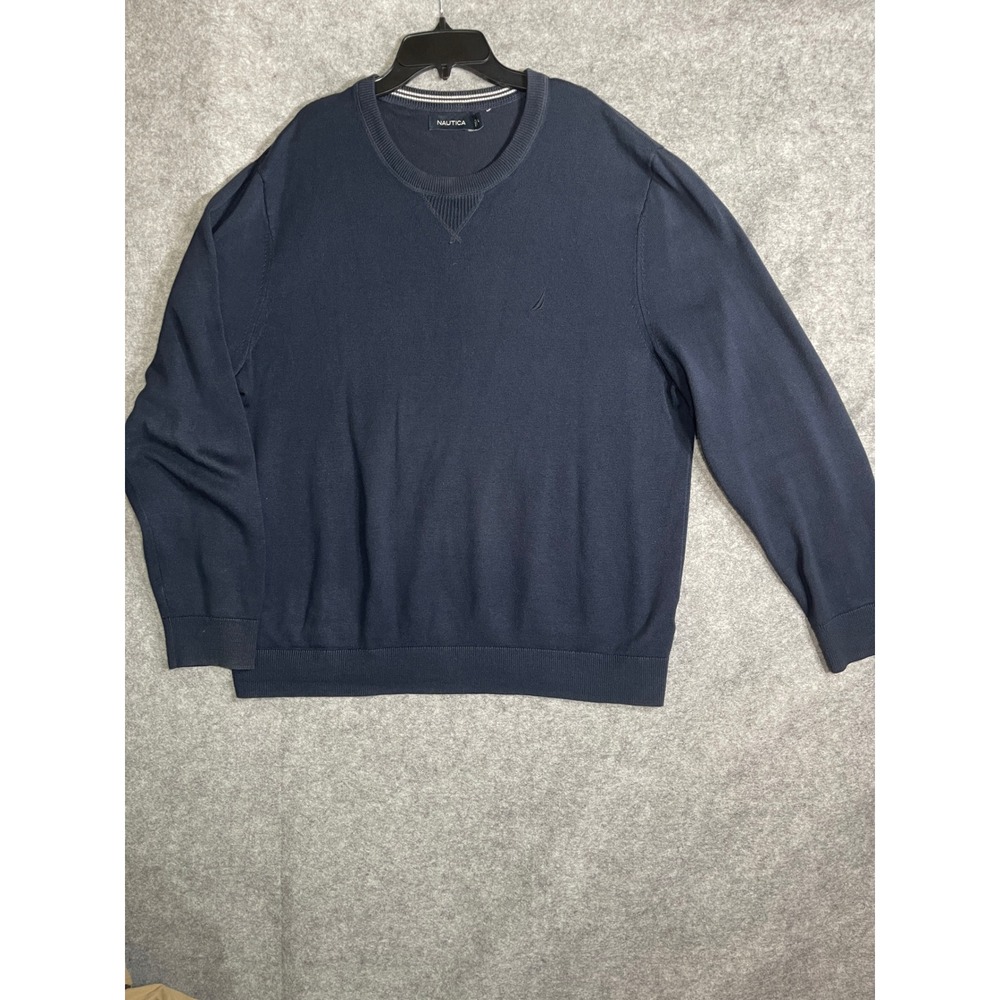 Nautica Mens XL Navy Blue Crewneck Long Sleeve Knit Sweater Logo Pullover